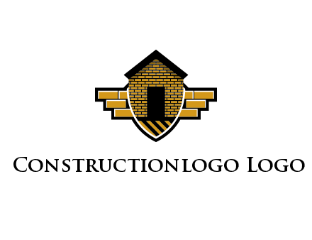 badge shape logo with a brick house