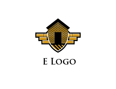 badge shape logo with a brick house