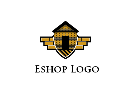 badge shape logo with a brick house