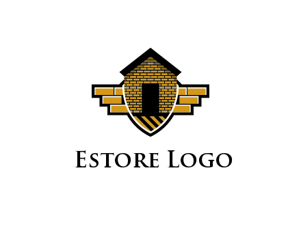 badge shape logo with a brick house