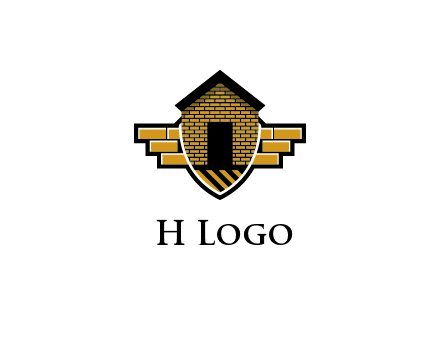 badge shape logo with a brick house