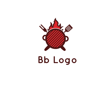 flaming grill logo with a fork and spatula