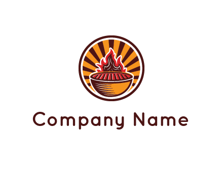 circular logo with a flaming grill