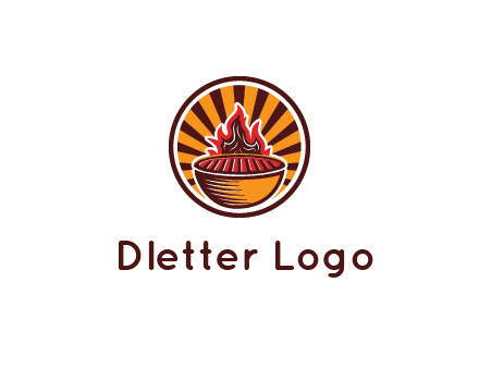 circular logo with a flaming grill