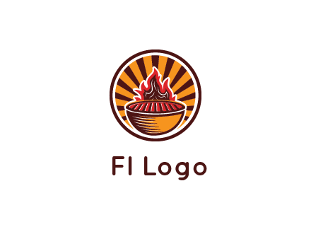 circular logo with a flaming grill