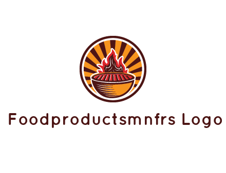 circular logo with a flaming grill