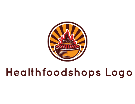 circular logo with a flaming grill