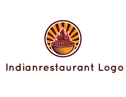 circular logo with a flaming grill