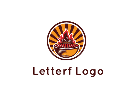 circular logo with a flaming grill