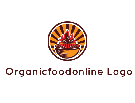 circular logo with a flaming grill