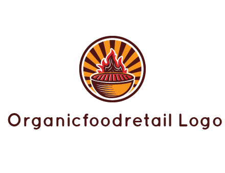 circular logo with a flaming grill