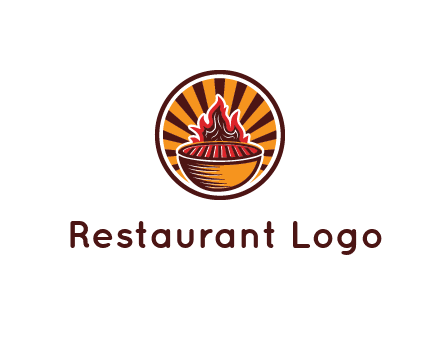 circular logo with a flaming grill