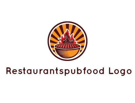 circular logo with a flaming grill