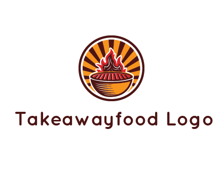 circular logo with a flaming grill