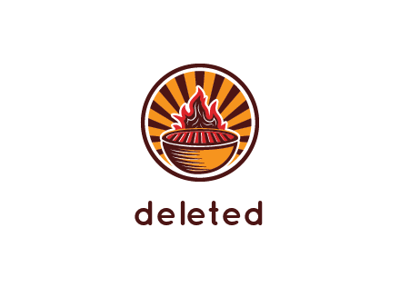 circular logo with a flaming grill