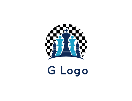 chess pieces  with a chessboard background logo