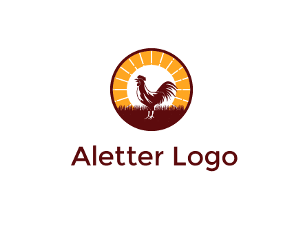 rooster standing in front of the sun logo