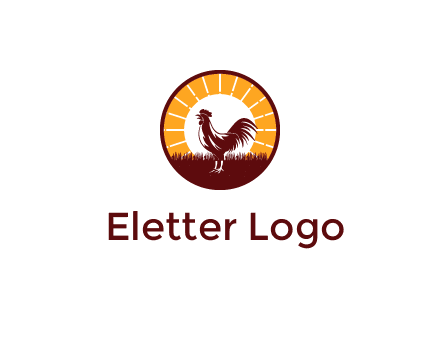 rooster standing in front of the sun logo