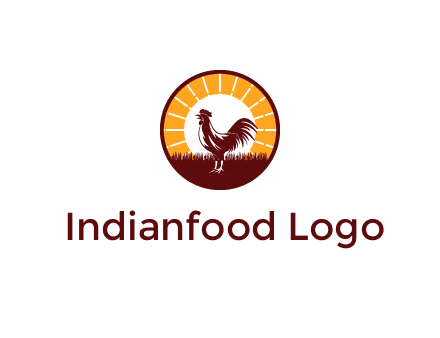 rooster standing in front of the sun logo