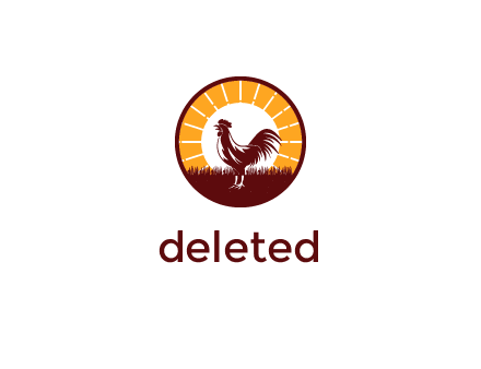 rooster standing in front of the sun logo