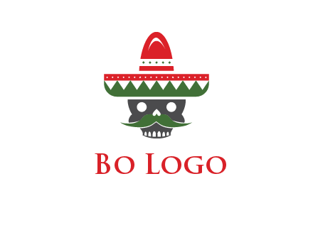 skull with mustache and Mexican hat icon