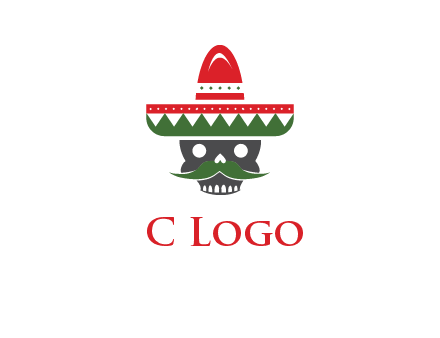 skull with mustache and Mexican hat icon