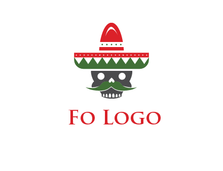 skull with mustache and Mexican hat icon