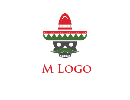 skull with mustache and Mexican hat icon