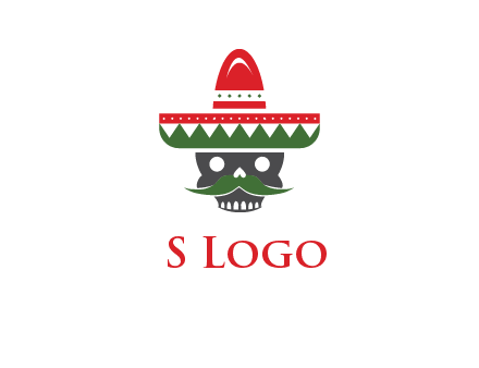 skull with mustache and Mexican hat icon