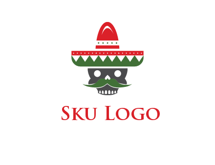 skull with mustache and Mexican hat icon