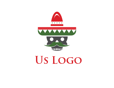 skull with mustache and Mexican hat icon