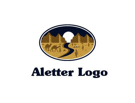 desert moon logo with camels and cactus