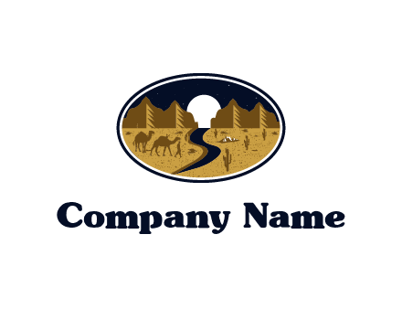 desert moon logo with camels and cactus