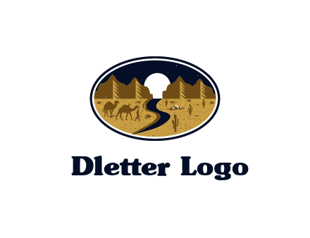 desert moon logo with camels and cactus