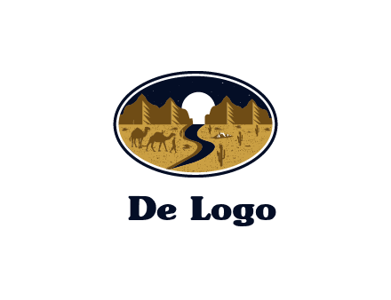 desert moon logo with camels and cactus