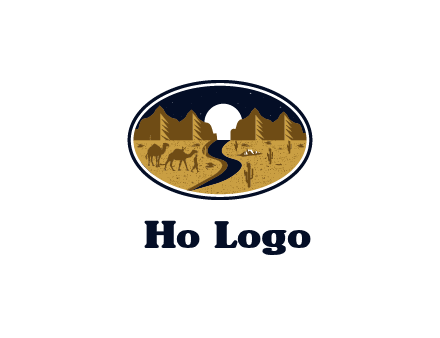 desert moon logo with camels and cactus