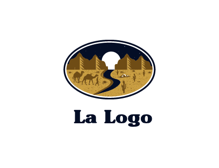 desert moon logo with camels and cactus