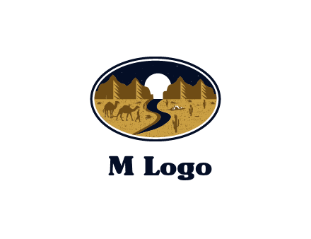 desert moon logo with camels and cactus