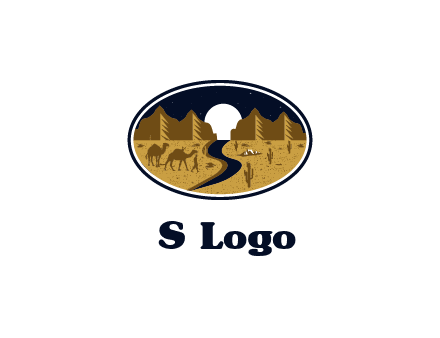 desert moon logo with camels and cactus