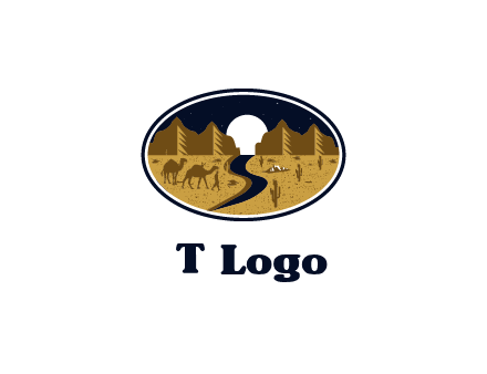 desert moon logo with camels and cactus