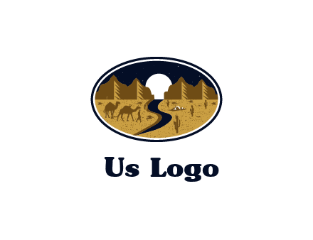 desert moon logo with camels and cactus