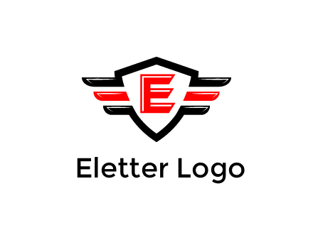 letter E in a shield over 3 stripes