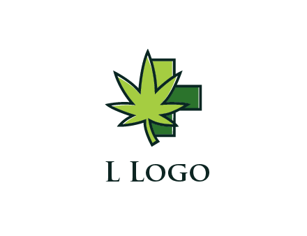 first aid sign behind marijuana leaf
