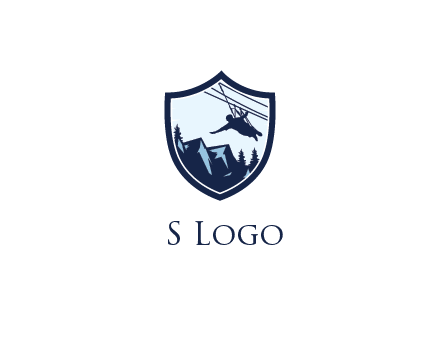ziplining in mountains in shield logo