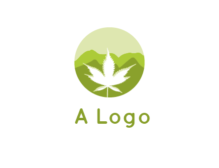 negative spacing marijuana leaf in circle with mountain fields