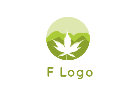 negative spacing marijuana leaf in circle with mountain fields