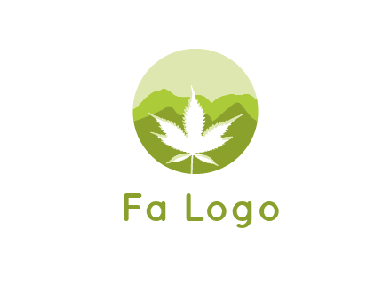 negative spacing marijuana leaf in circle with mountain fields