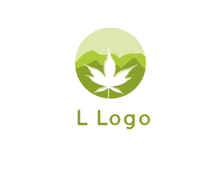 negative spacing marijuana leaf in circle with mountain fields