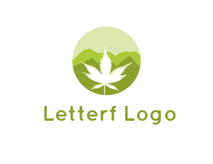 negative spacing marijuana leaf in circle with mountain fields