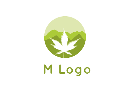 negative spacing marijuana leaf in circle with mountain fields